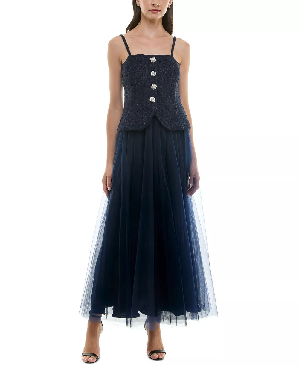 Taylor Women's Blue Mixed-Media Embellished Button Gown Dress Size 6, MSRP: 248$